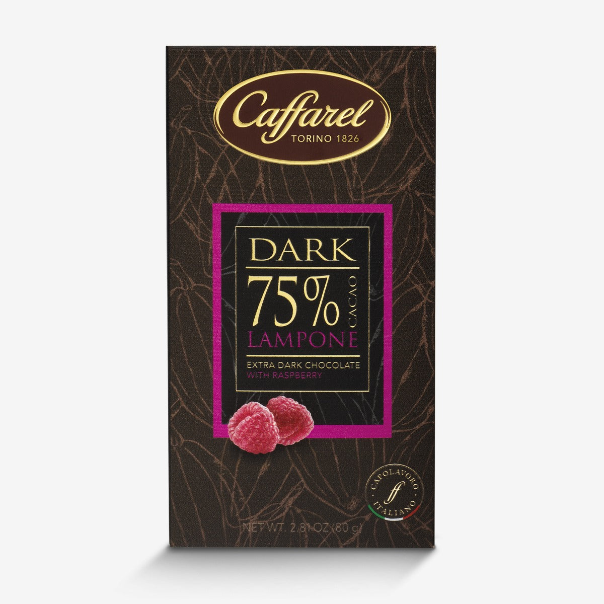 Dark: tavoletta extra-fondente 75% cacao e lampone