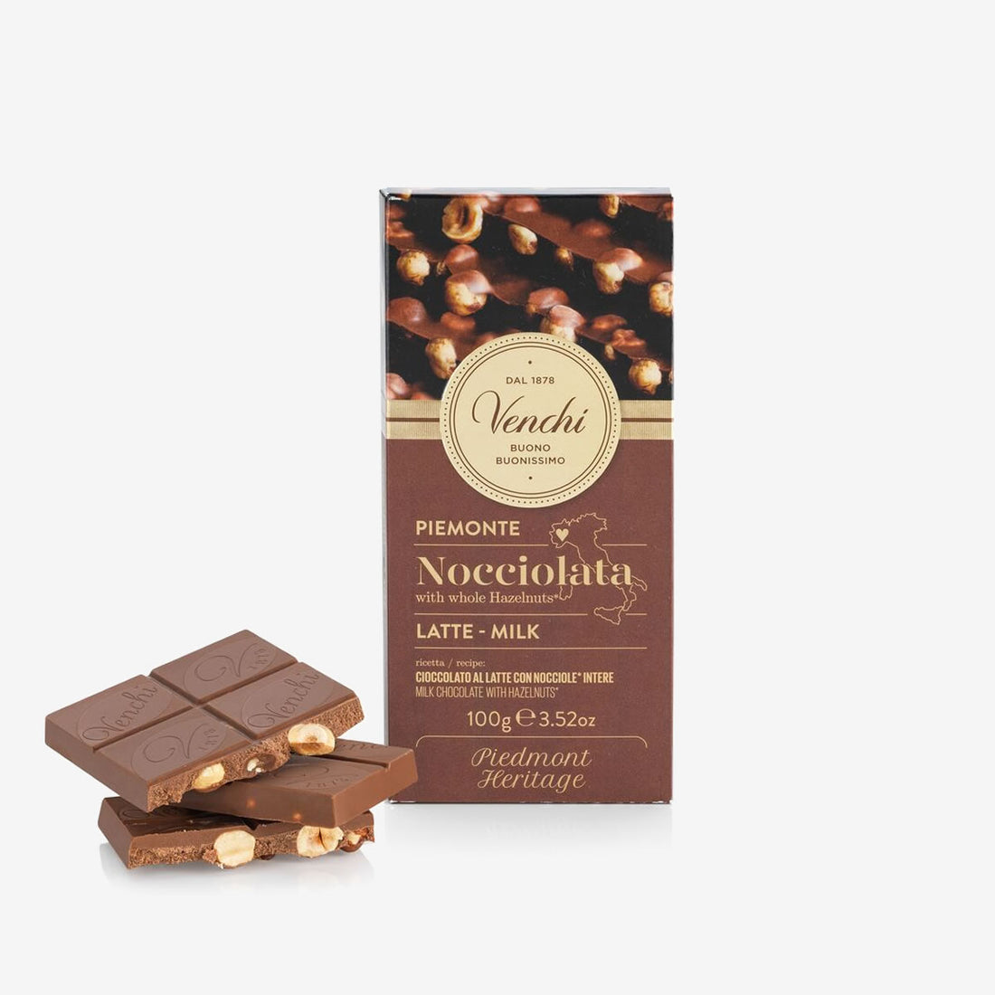 Milk chocolate bar with whole hazelnuts